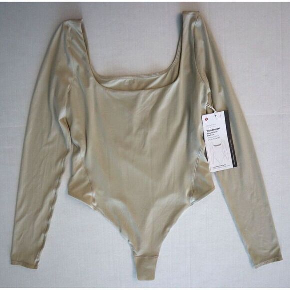 Lululemon Women's Sz S Mojave Tan Wundermost Nulu Square Neck L/S Bodysuit - Picture 1 of 11